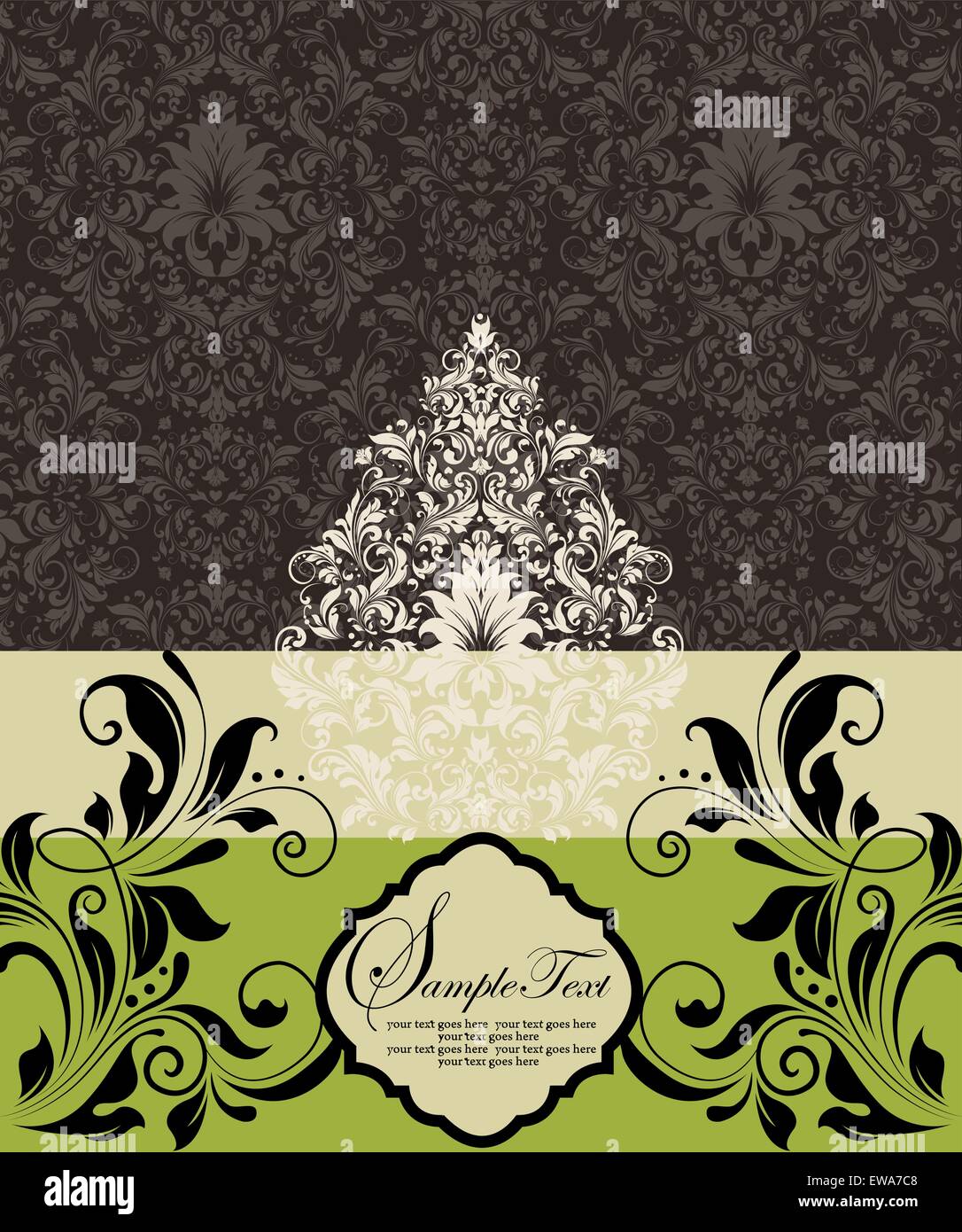 Vintage invitation card with ornate elegant retro abstract floral ...