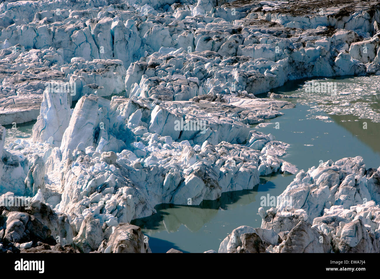 Melting Ice and lake of Salmon Glacier, Northwestern British Columbia,Canada Stock Photo