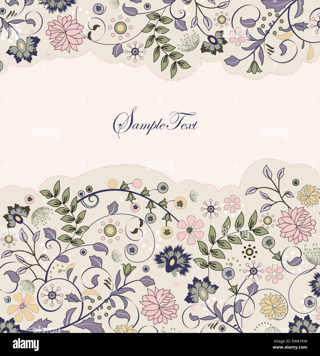 Vintage invitation card with ornate elegant retro abstract floral ...
