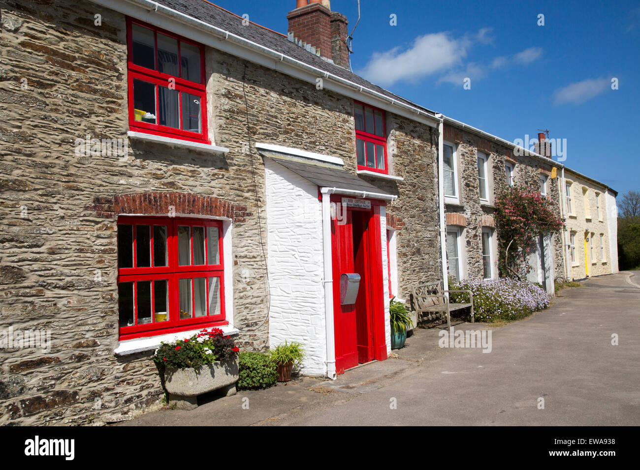 Attractive cottages in village of St Just in Roseland, Cornwall, England, UK Stock Photo