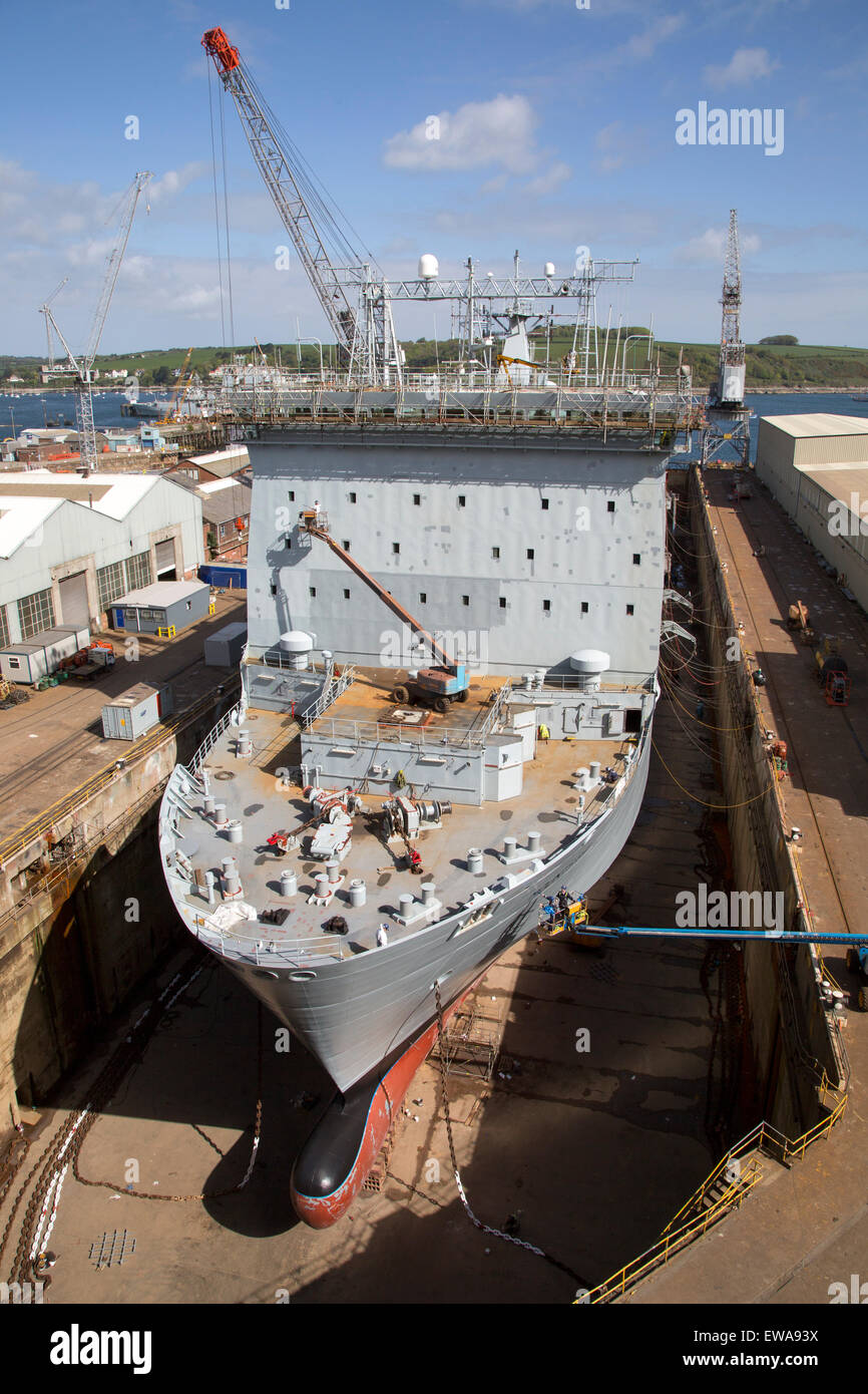 RFA Mounts Bay ship in dry dock, Falmouth, Cornwall, England, UK Stock