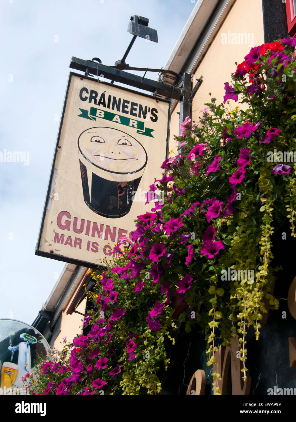 KENMARE, IRELAND AUGUST 1, 2012 Craineen's bar sign with guinness