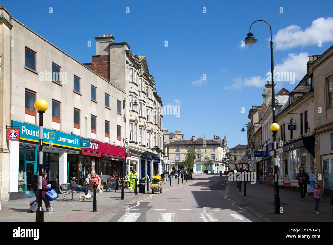 Main shopping High Street in town centre, Chippenham, Wiltshire, England, UK Stock Photo