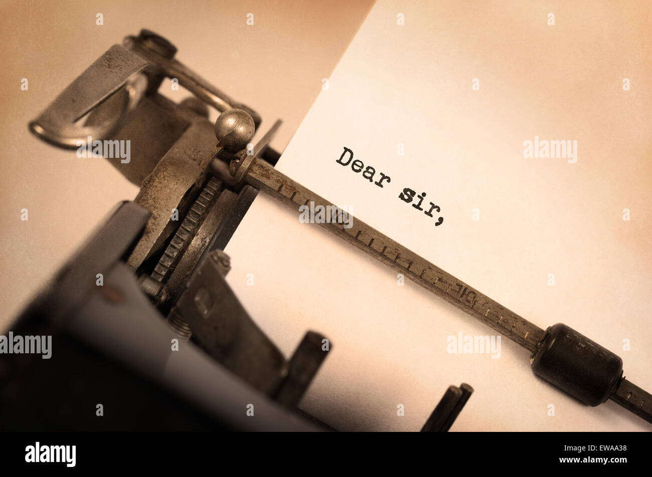 Close-up of a vintage typewriter, old and rusty, dear sir Stock Photo