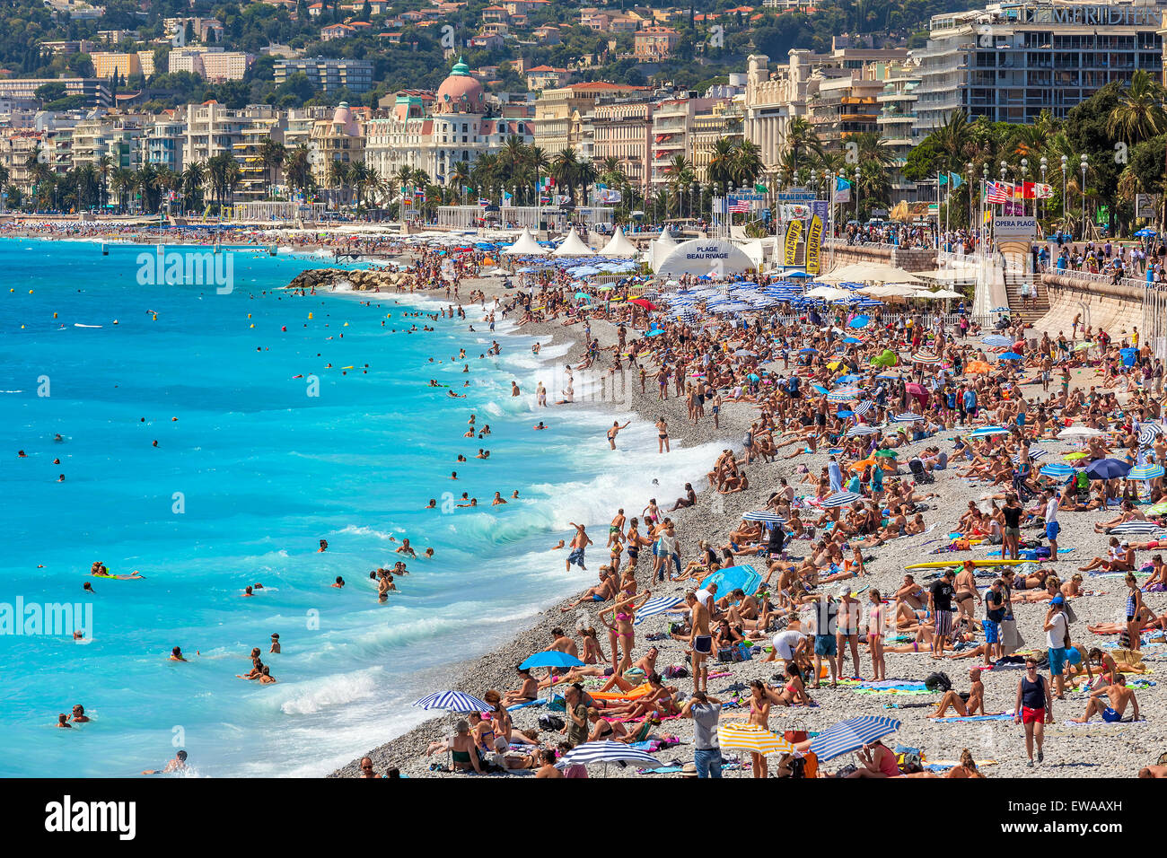 People on the beach of Nice, France. Stock Photo