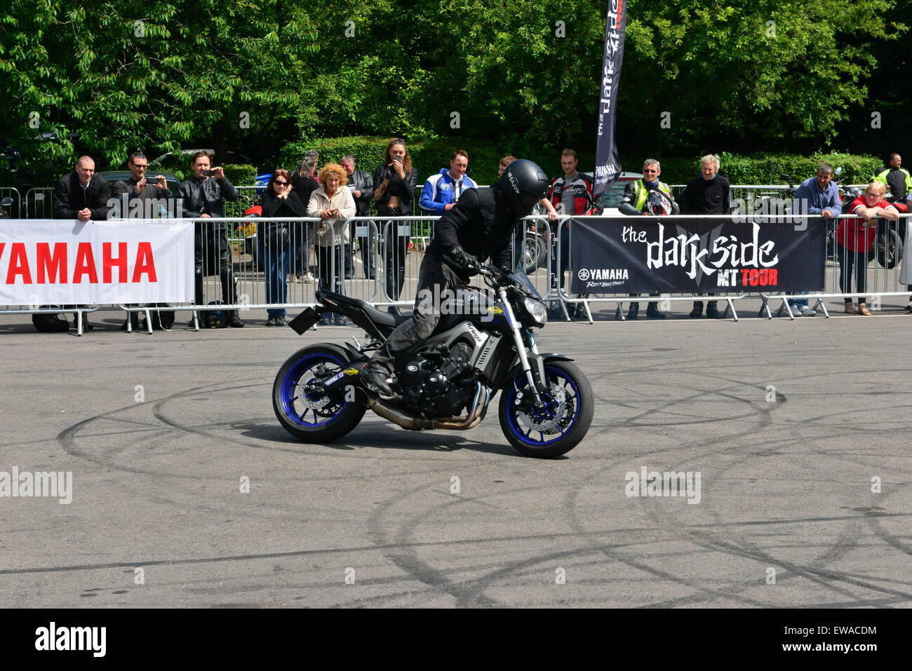 A Stunt rider at Boxhill in Dorking, Surrey. Stock Photo