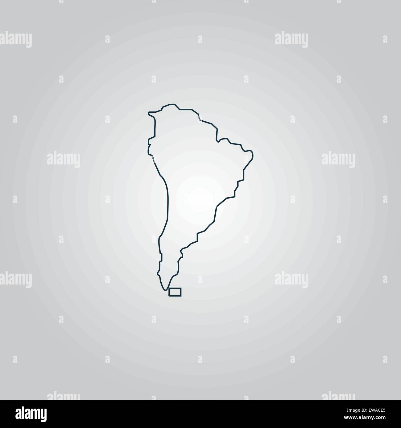 Black outline map graphic of South America showing country borders in a cut-out style stock photography