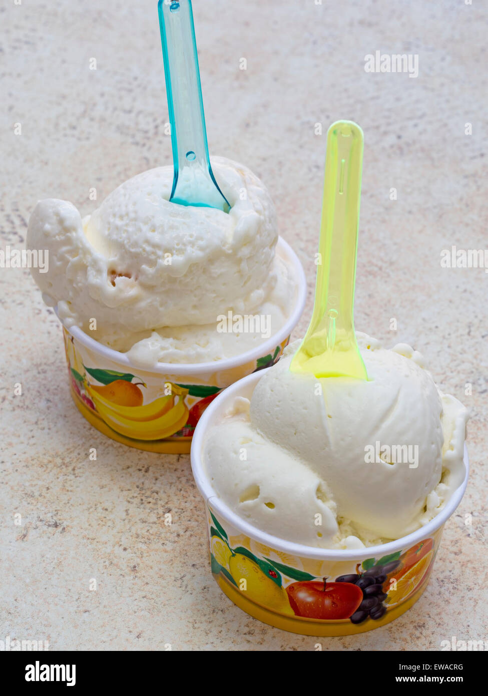 Artisan Italian ice cream. Pear and cheese, olive oil flavours. Lunigiana specialities. Stock Photo