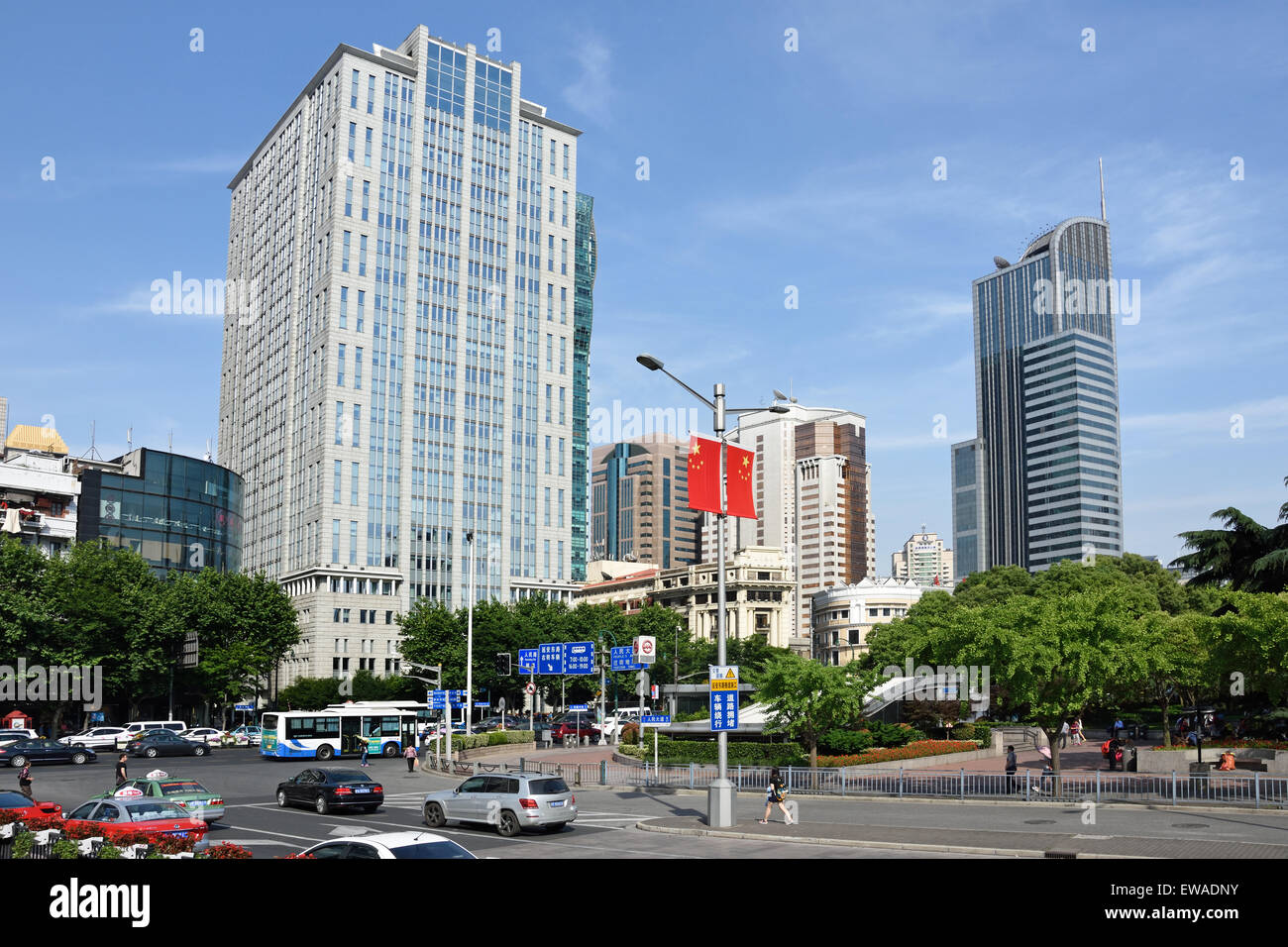 Traffic Shanghai City People's Square Nanjing Road Xizang Road district Huangpu  China Chinese Stock Photo