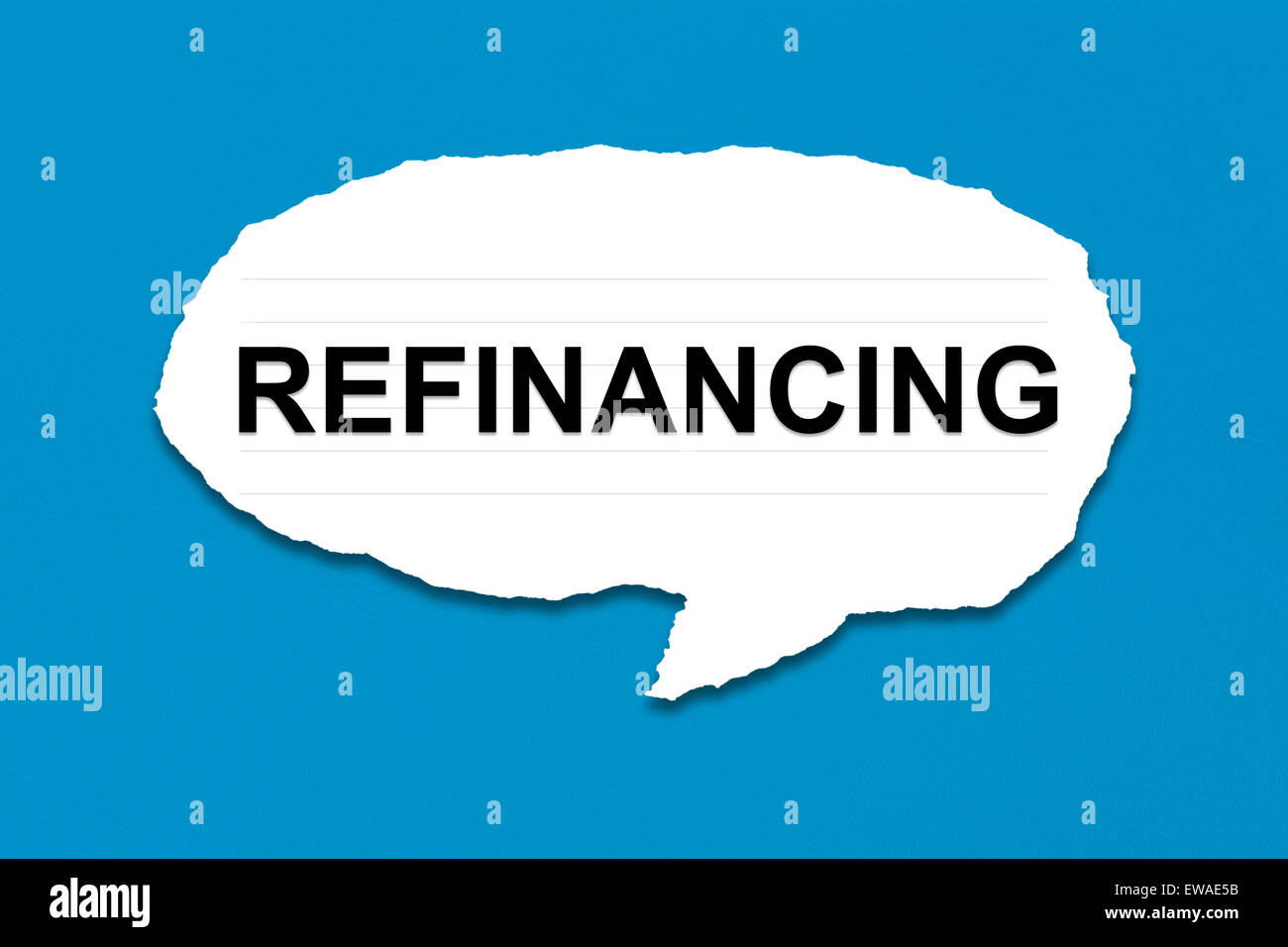 refinancing with white paper tears on blue texture background Stock Photo