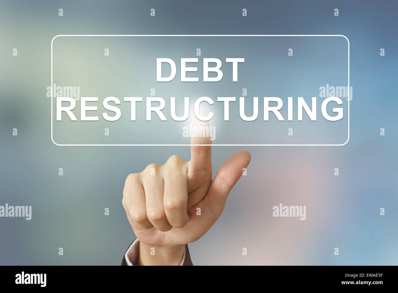 business hand pushing debt restructuring button on blurred background Stock  Photo - Alamy