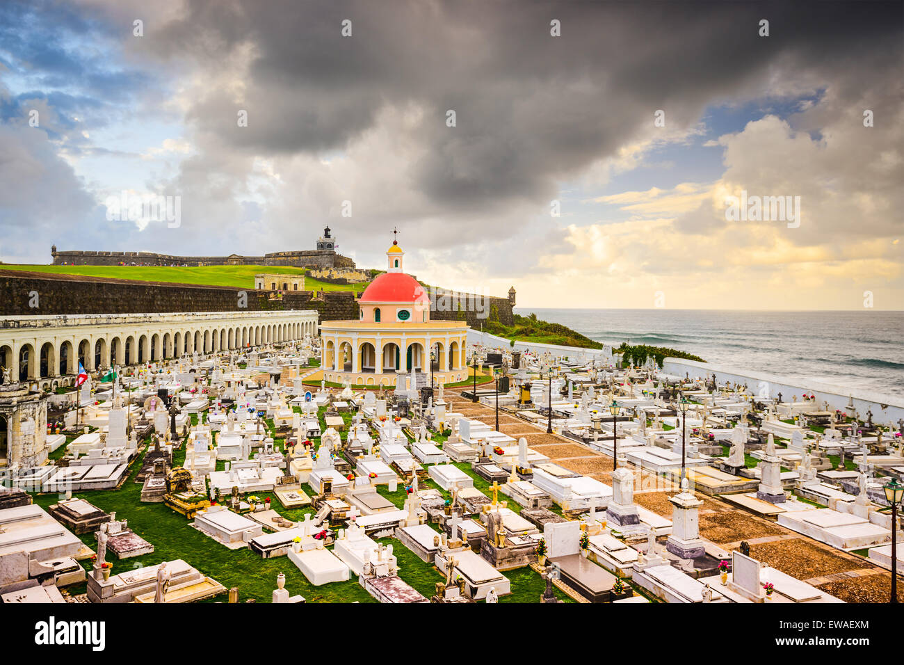 San Juan, Puerto Rico historic cemetery at Fort San Felipe Del Morro. Stock Photo