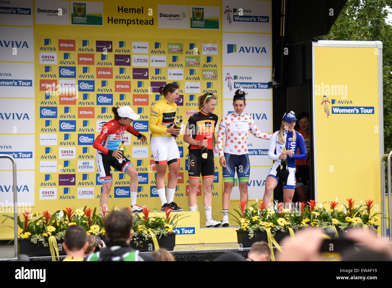 Aviva WT Women's Cycling Tour presentation of winners at the end of a 5