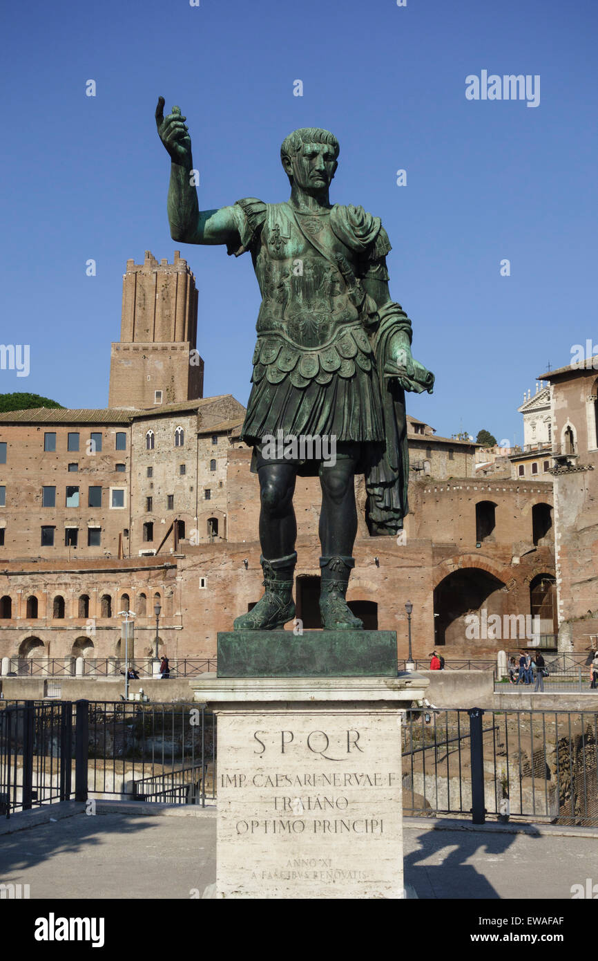 Statue of Roman Emperor Trajan on the via dei Fori Imperiali Stock