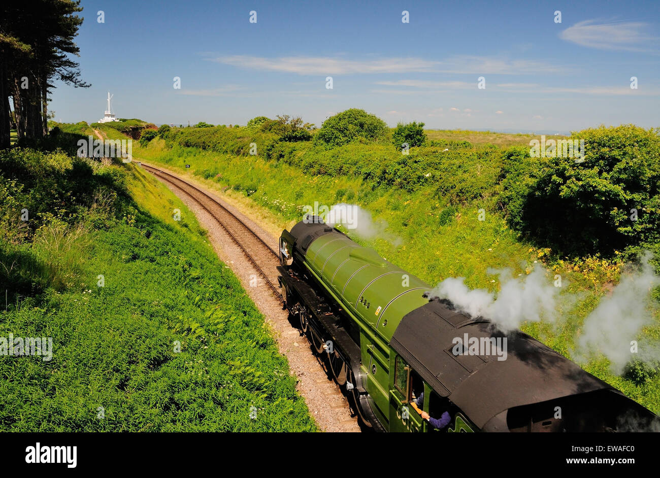 Steam train arriving at Watchet station on the West Somerset Railway. The locomotive is Class A1 Pacific No 60163 Tornado. Stock Photo