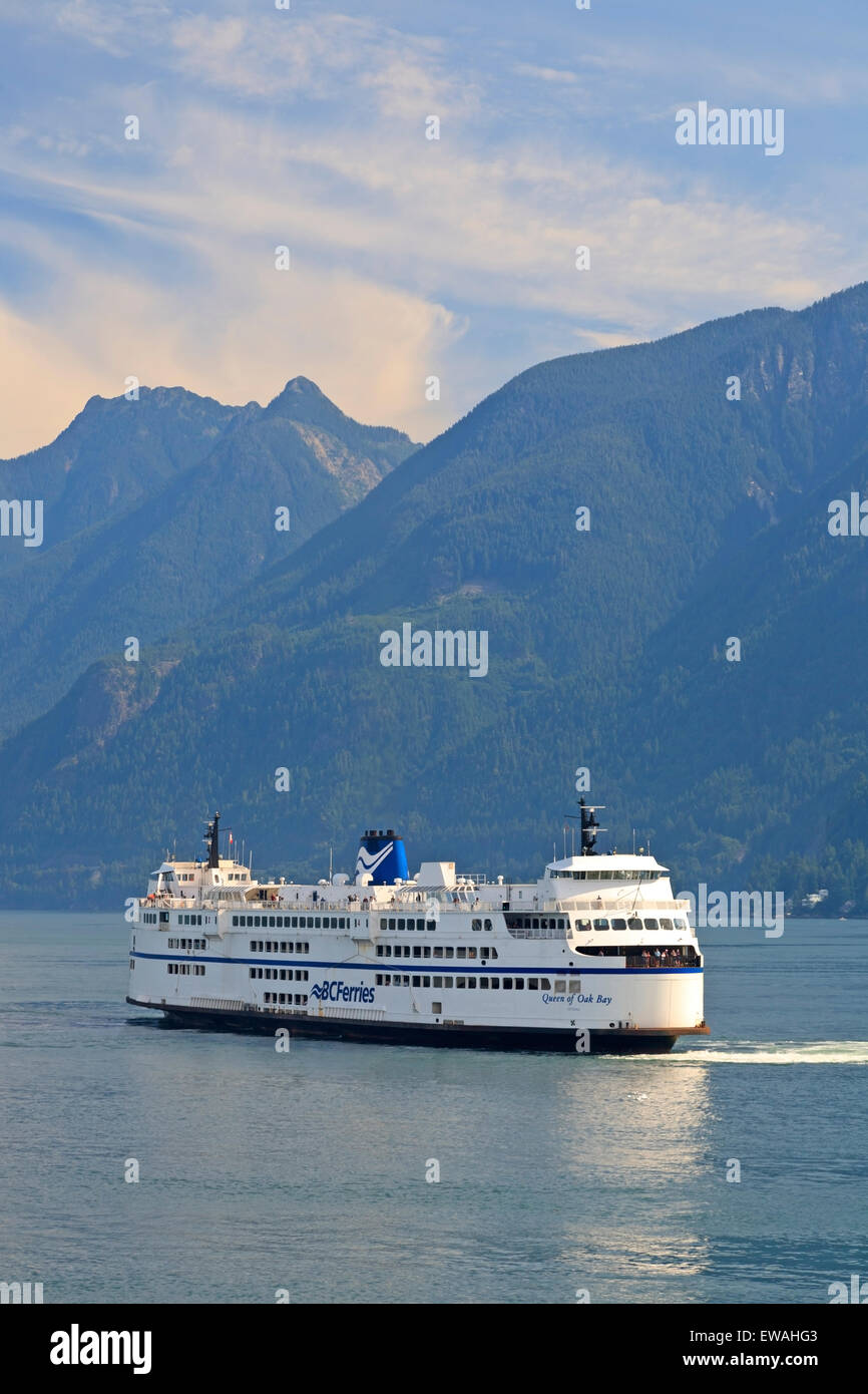 BC ferry approaching terminal, Horseshoe Bay, British Columbia Stock