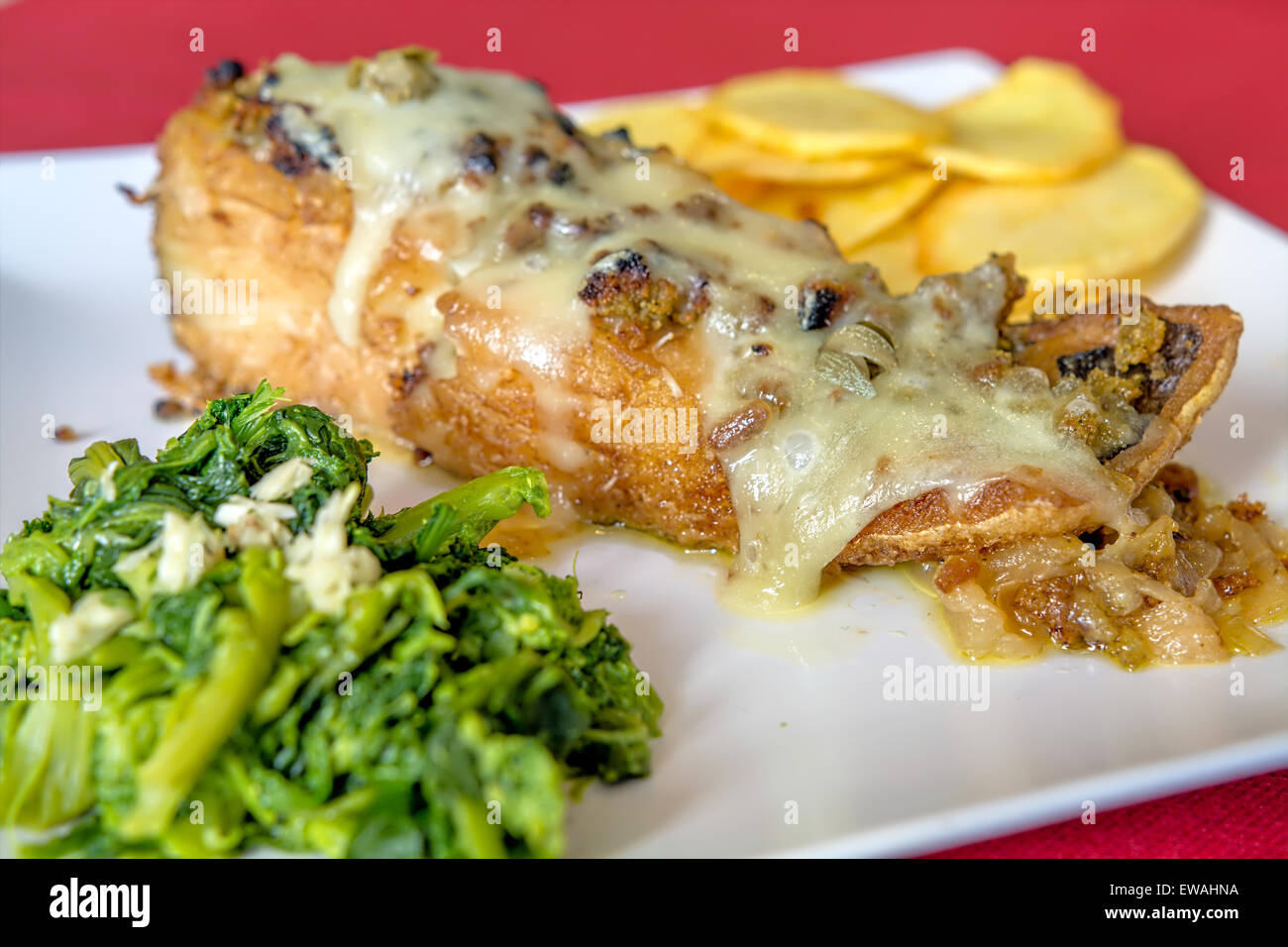 Cod Fish French cod fish with cheese au gratin and french fries, vegetables Stock Photo ...