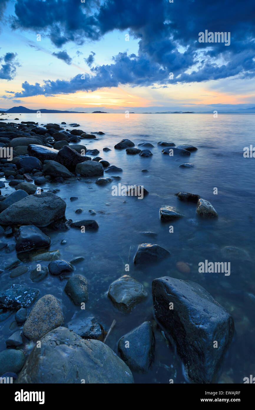 Sunset views over Georgia Strait from beach in north Nanaimo, Vancouver Island, British Columbia Stock Photo