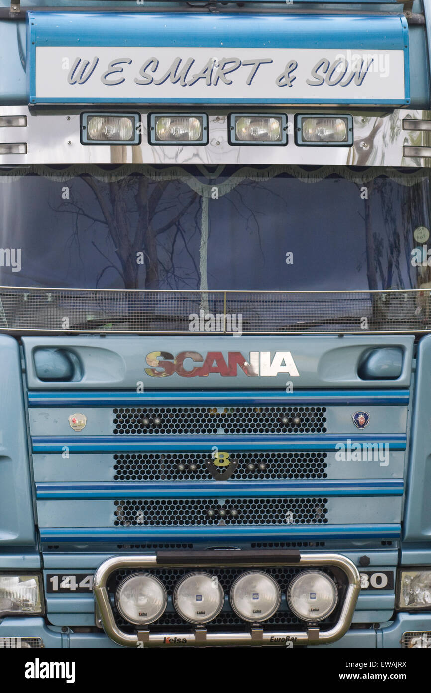 Front of a Scania Truck showing the lighting and grill Stock Photo