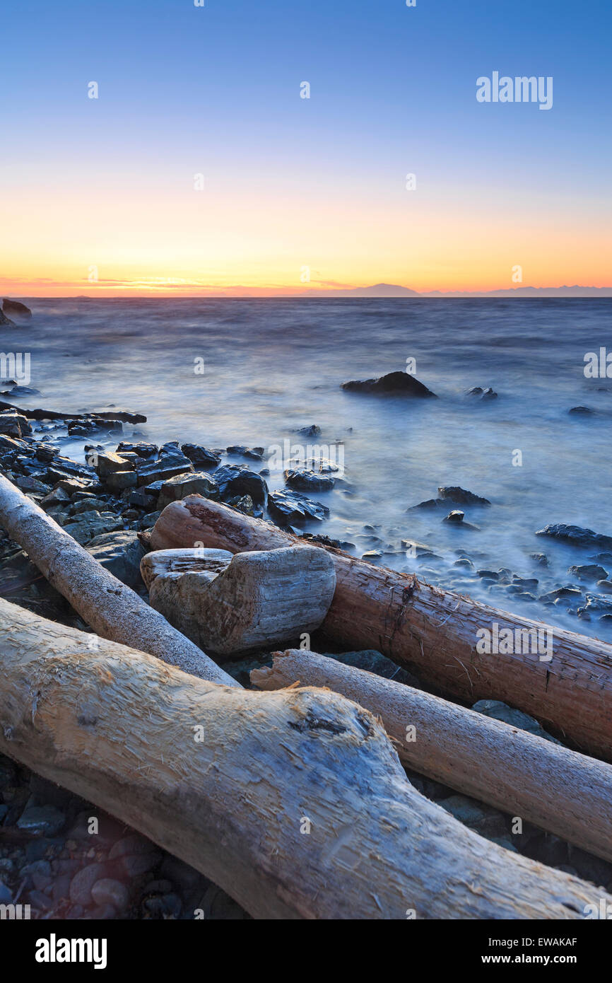 Sunset over Georgia Strait from Neck Point Municipal Park, north Nanaimo, Vancouver Island, British Columbia Stock Photo