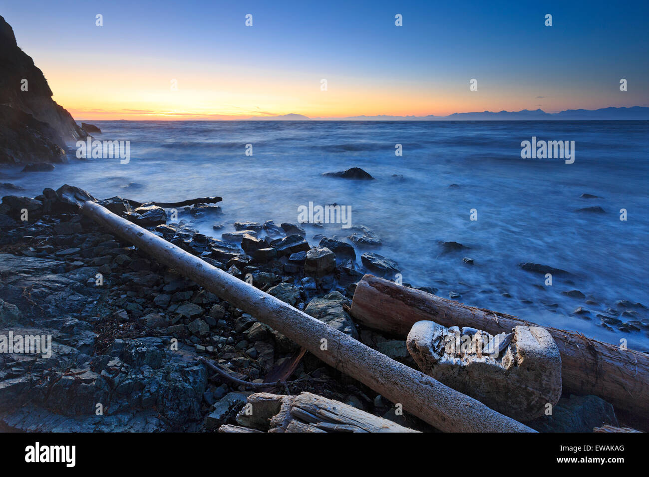 Sunset over Georgia Strait from Neck Point Municipal Park, north Nanaimo, Vancouver Island, British Columbia Stock Photo