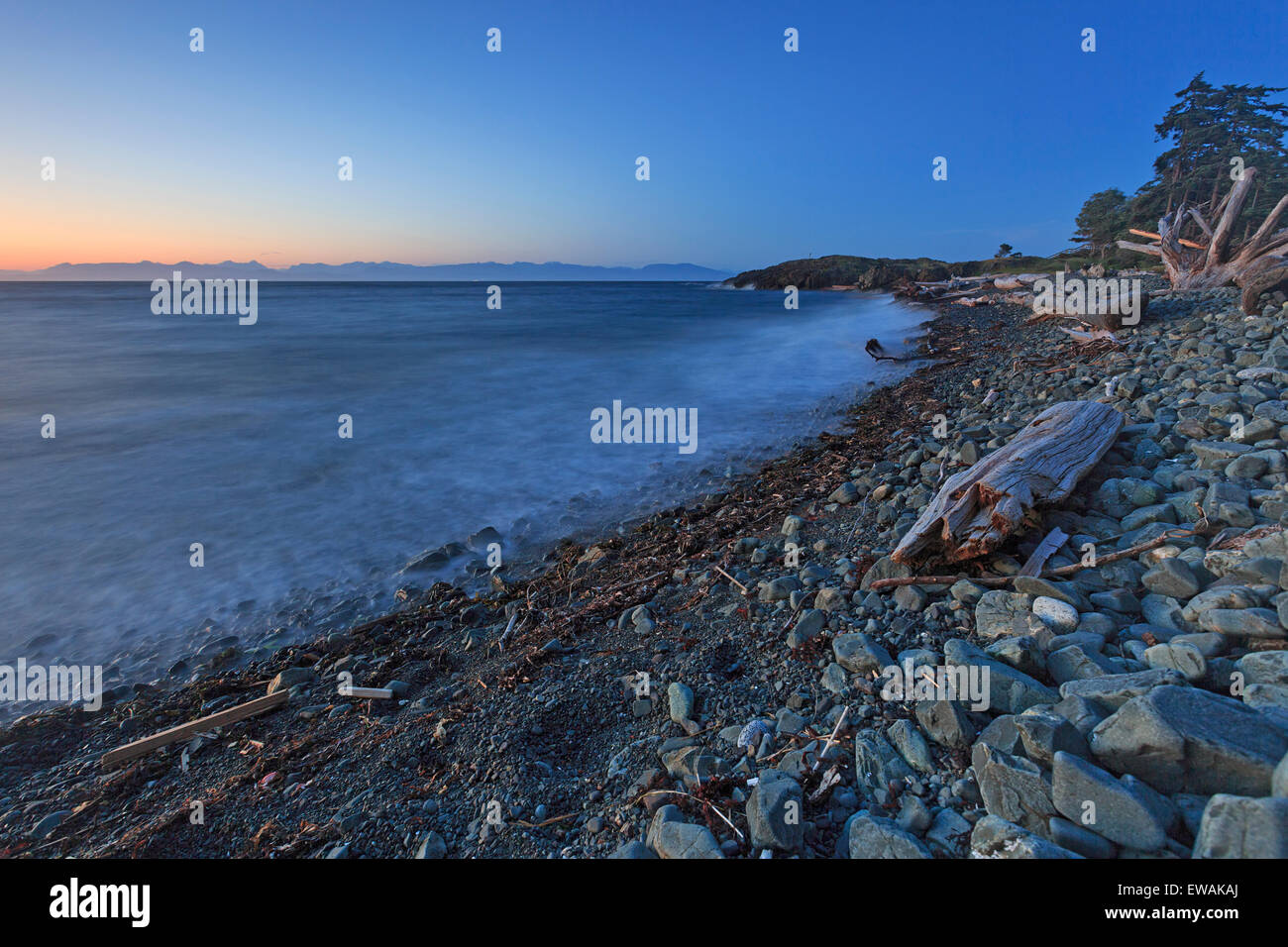 Sunset over Georgia Strait from Neck Point Municipal Park, north Nanaimo, Vancouver Island, British Columbia Stock Photo