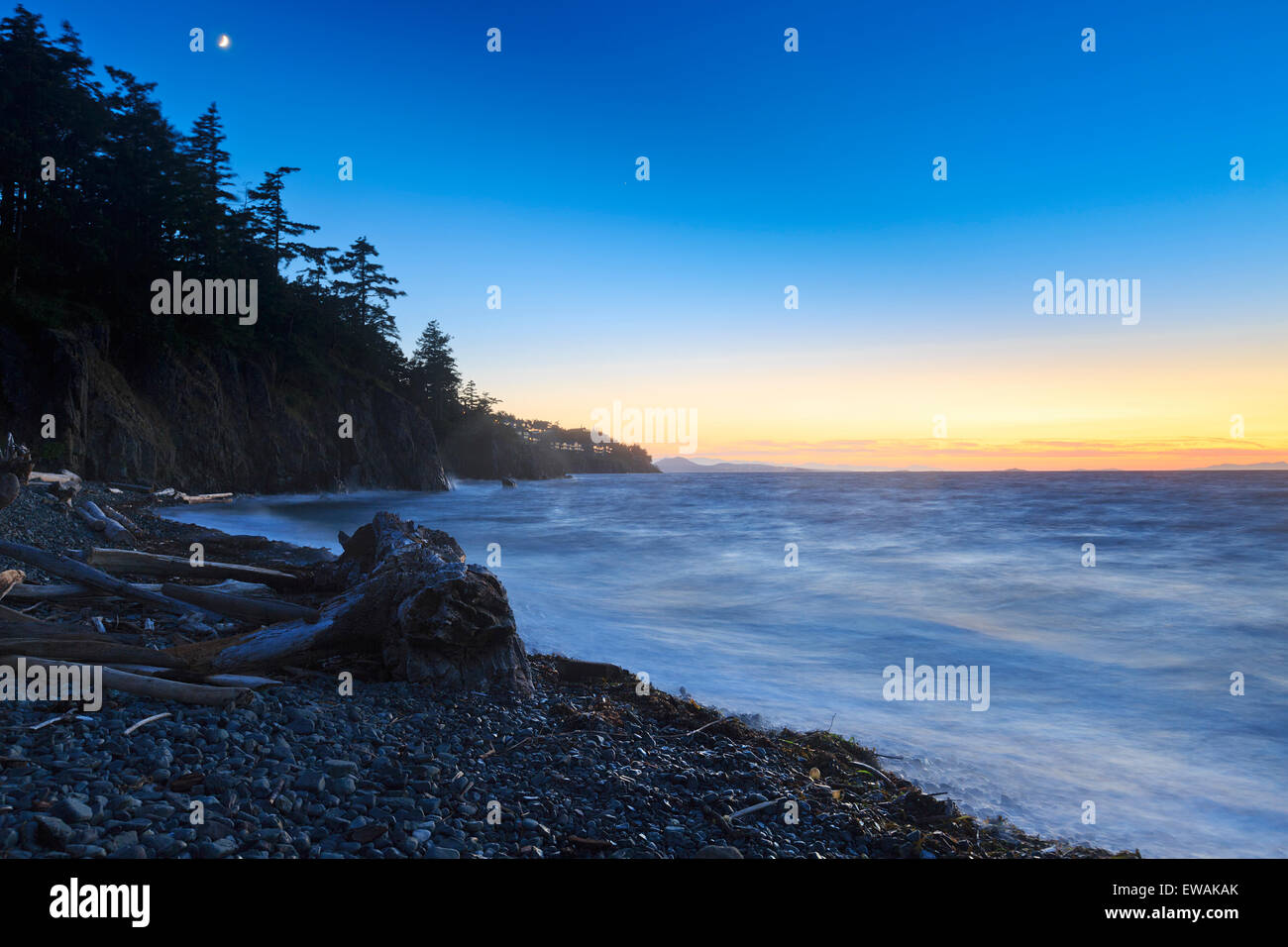 Sunset over Georgia Strait from Neck Point Municipal Park, north Nanaimo, Vancouver Island, British Columbia Stock Photo