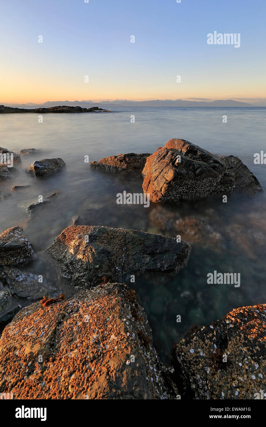 Sunset over Georgia Strait from north of Nanaimo looking towards the mainland, Vancouver Island, British Columbia Stock Photo