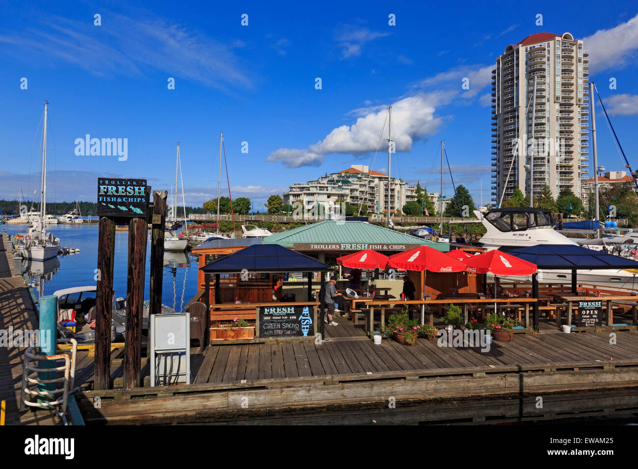 Restaurant on the downtown waterfront, Nanaimo, Vancouver Island, British Columbia Stock Photo