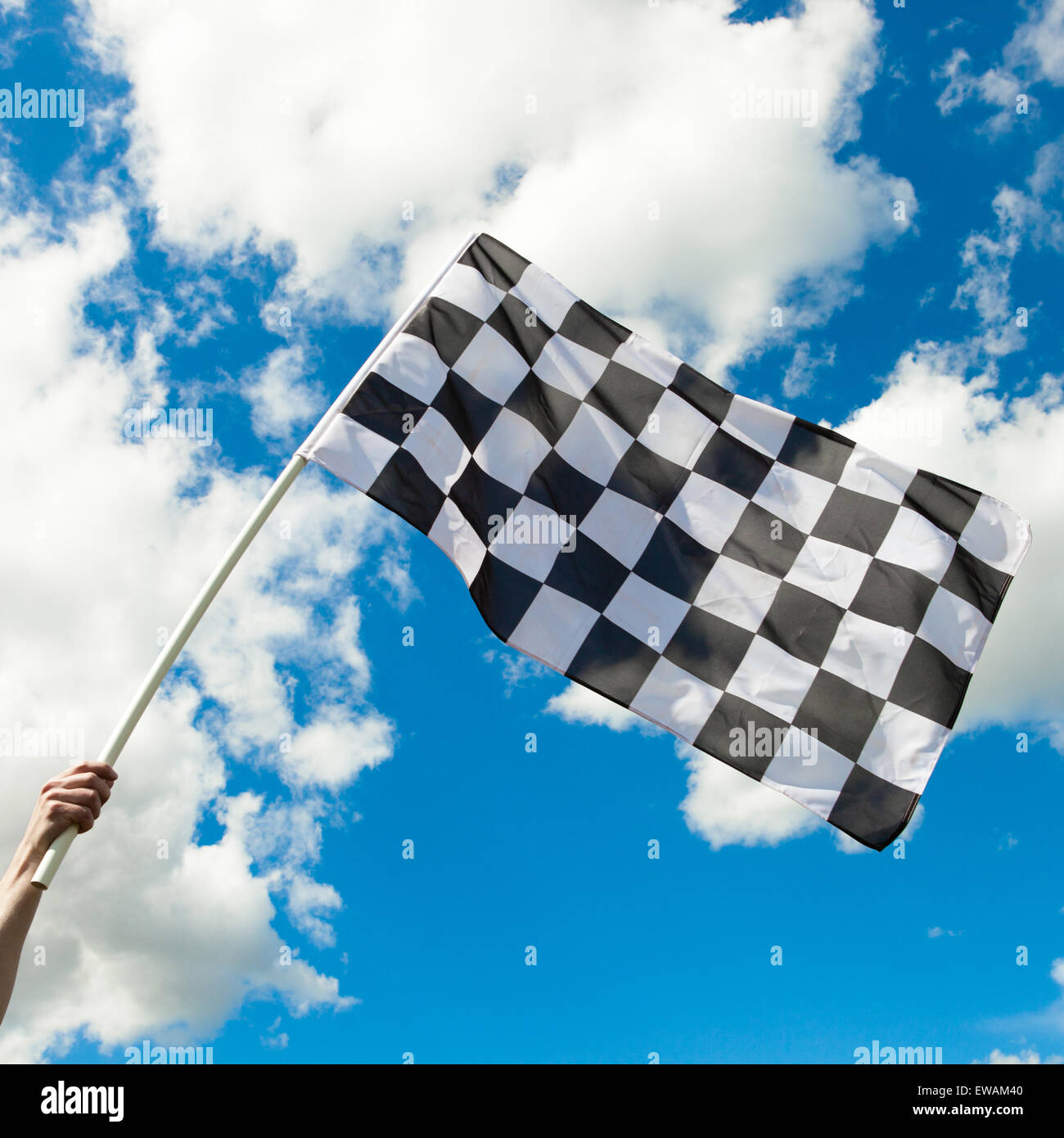 Checkered flag waving in the wind close up shot Stock Photo Alamy