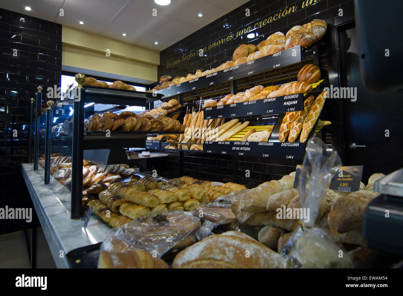 Bread store in Spain featuring all kinds of fresh bakery goods Stock Photo Alamy
