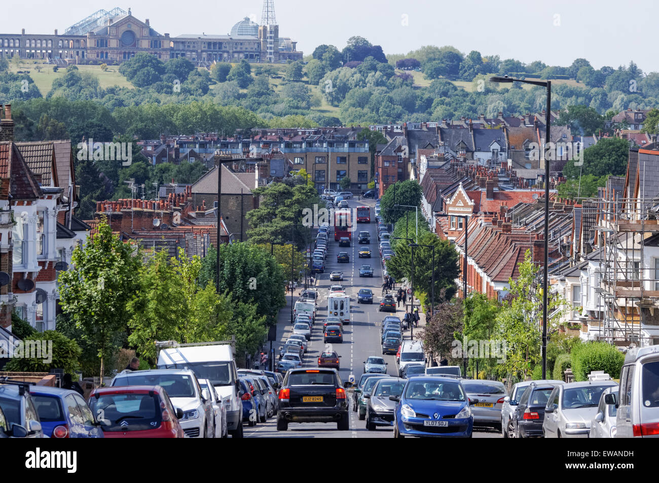 Houses in Crouch End with Alexandra Palace in the background, London