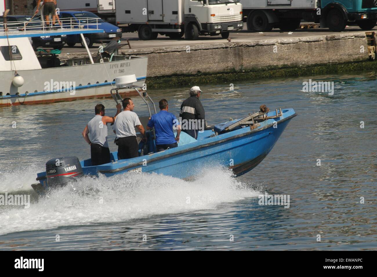 Chioggia, lagoon city south of Venice ( Italy ), motorboat of illicit fishermen of clams Stock Photo