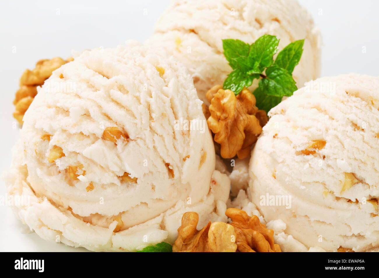 Scoops of walnut ice cream Stock Photo