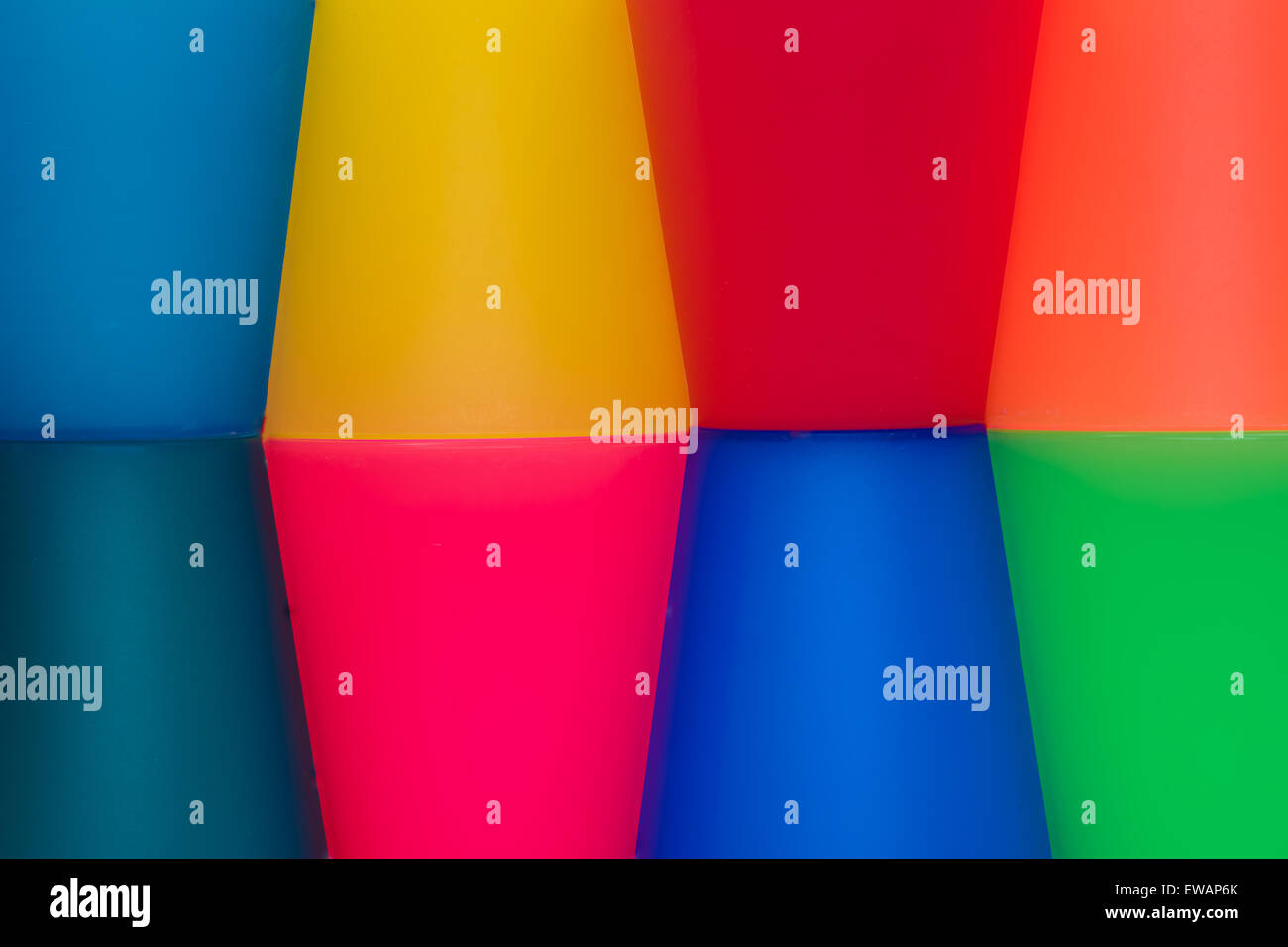 Coloured background made from plastic cups Stock Photo
