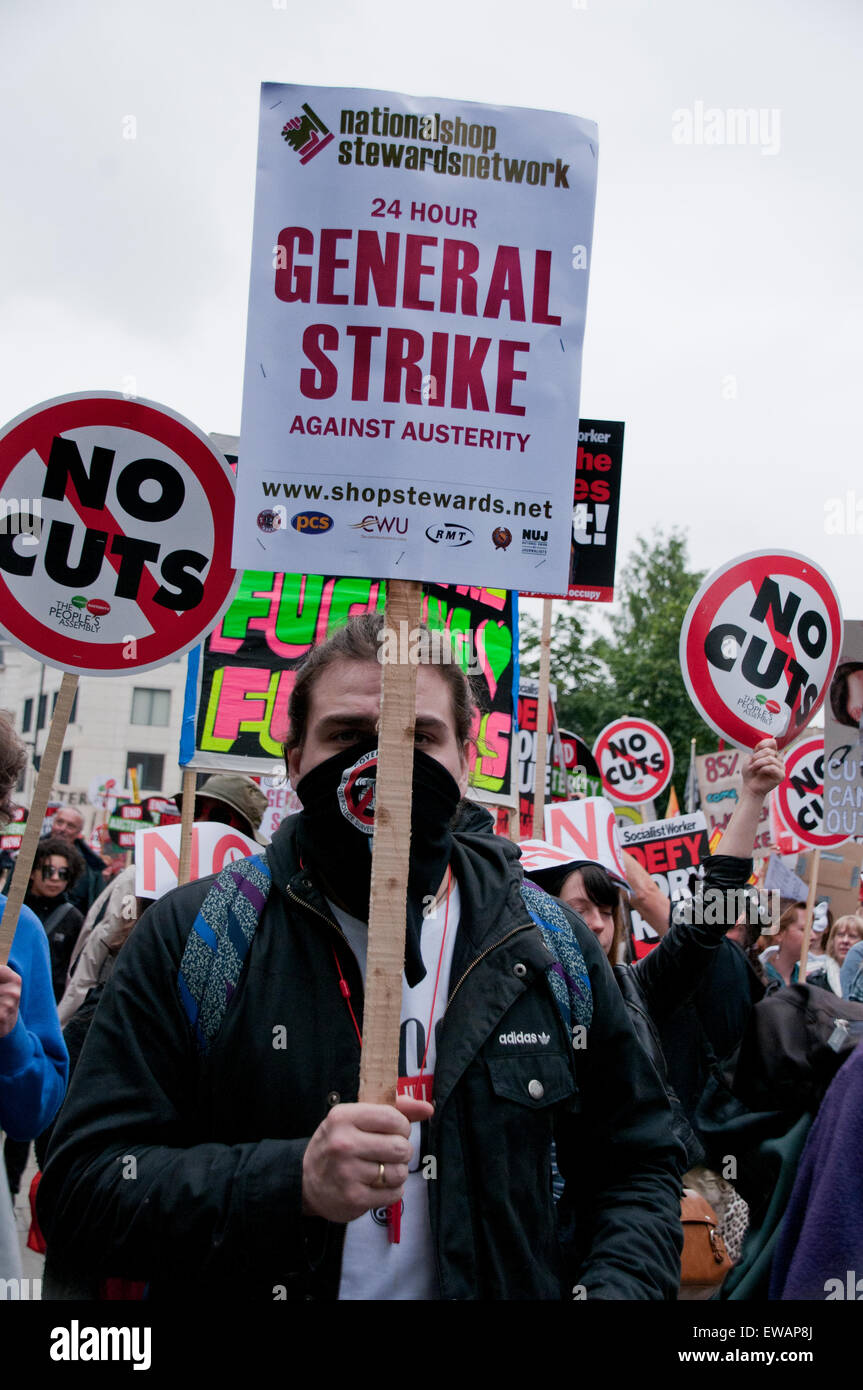 Tens of thousands march through London on anti-government Anti-Austerity protest through London 20 June 2014 Stock Photo