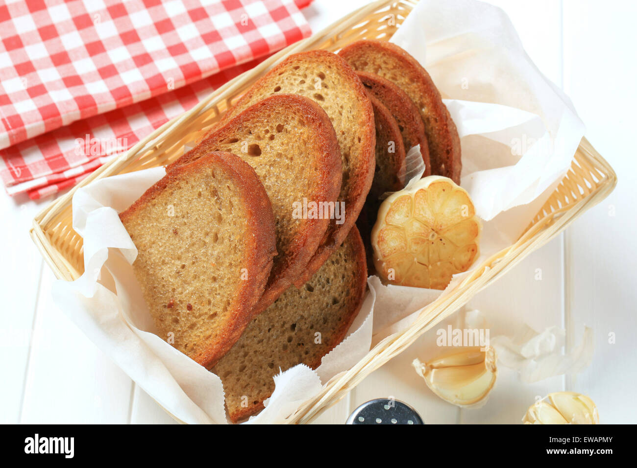 Slices of pan fried bread with garlic Stock Photo Alamy