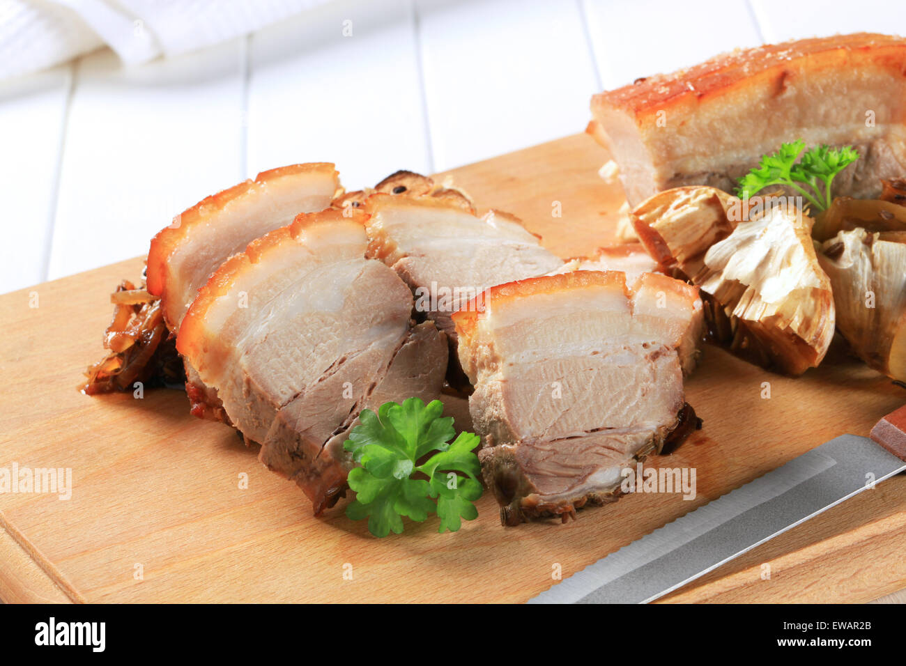 Roast pork belly and garlic Stock Photo Alamy