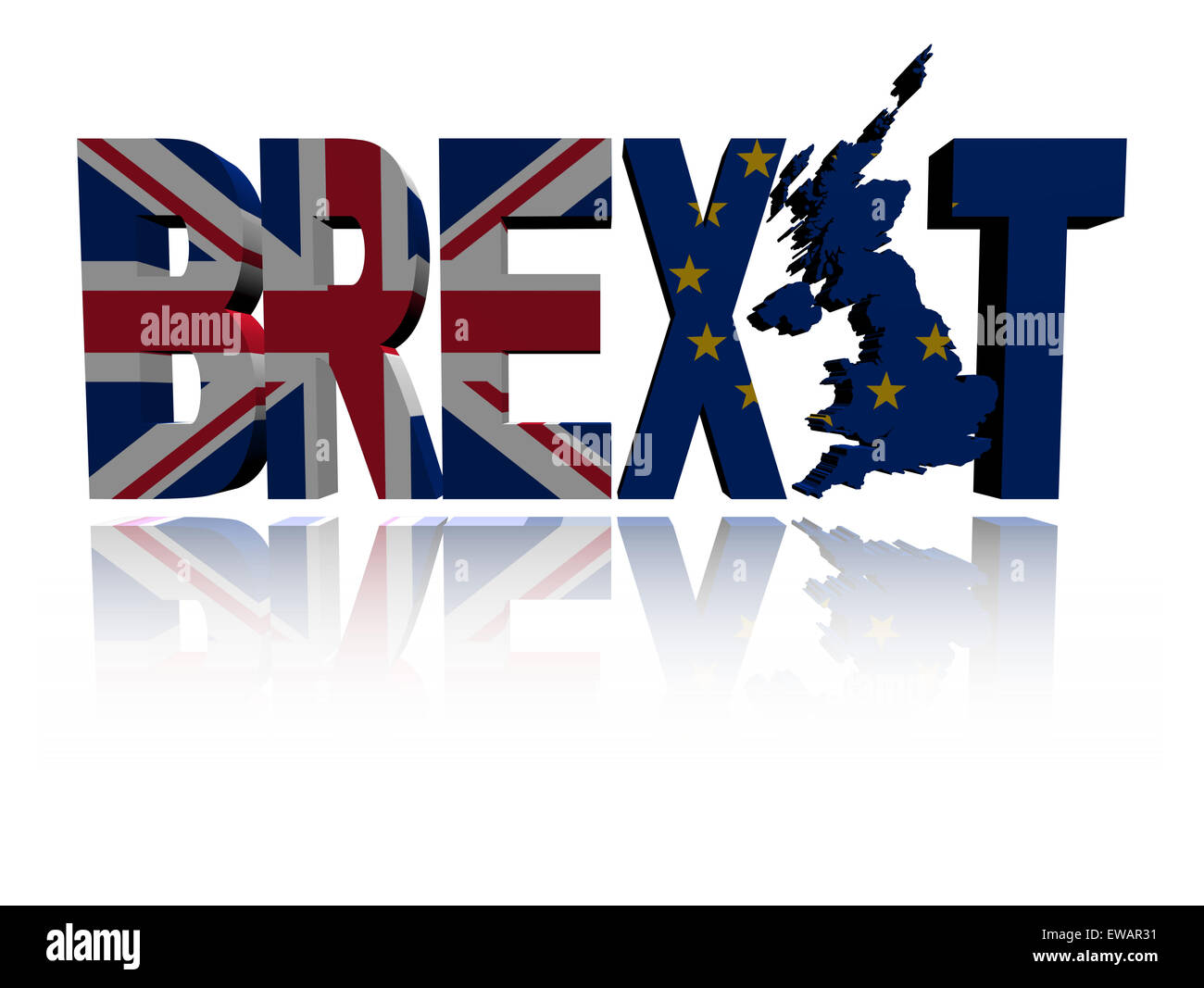 Brexit text with British and Eu flags illustration Stock Photo