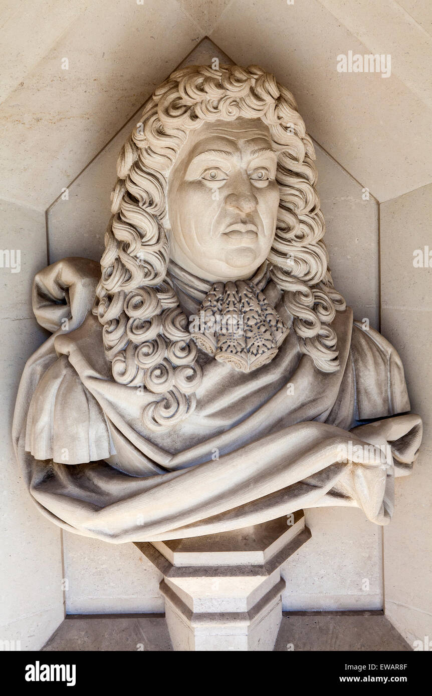 Sculpture Of English Naval Administrator And Member Of Parliament Samuel Pepys Situated Outside 