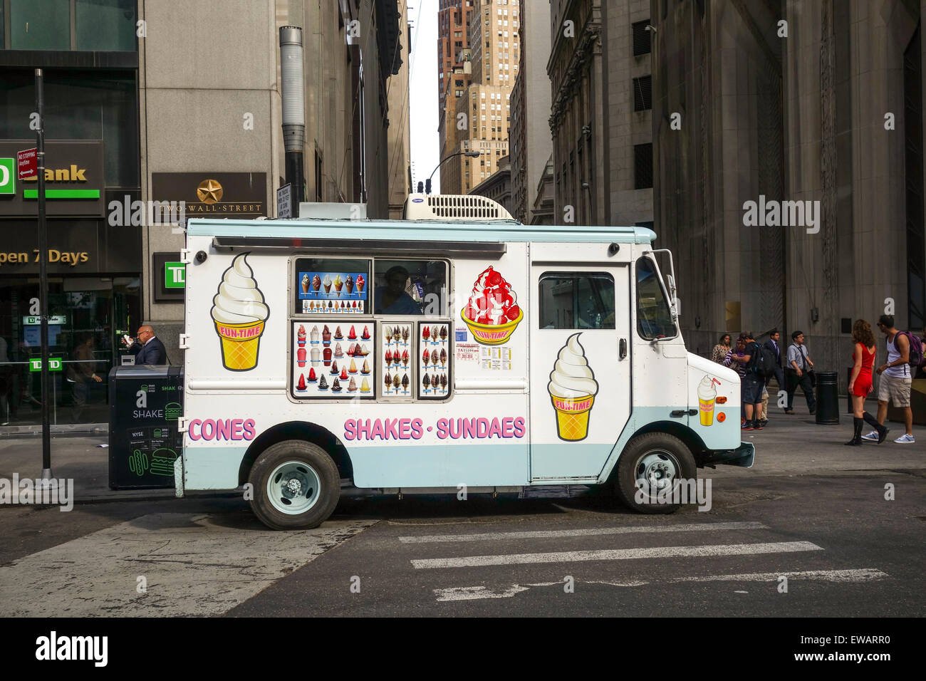 Food truck, selling ice cream cones, shakes ,in financial district of Manhattan, New York City, USA. Stock Photo