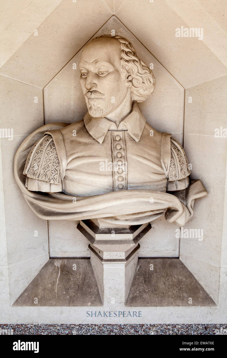 A sculpture of famous playwright William Shakespeare situated outside Guildhall Art Gallery in London. Stock Photo