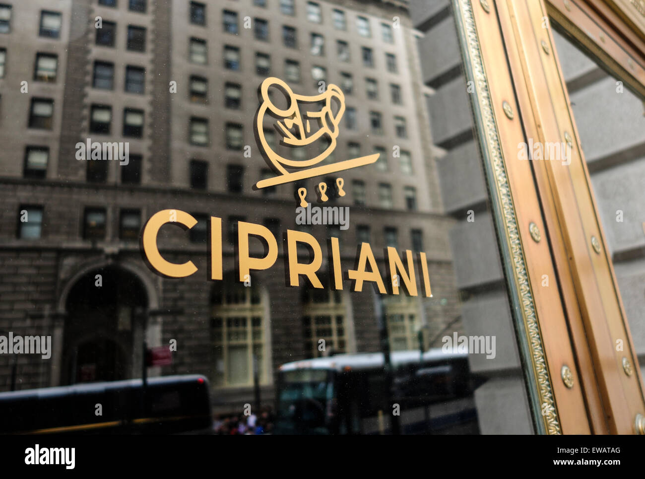 Sign of Luxury restaurant club, residence, Cipriani, at 55 Wall Street, New York, Manhattan.United States of America. Stock Photo