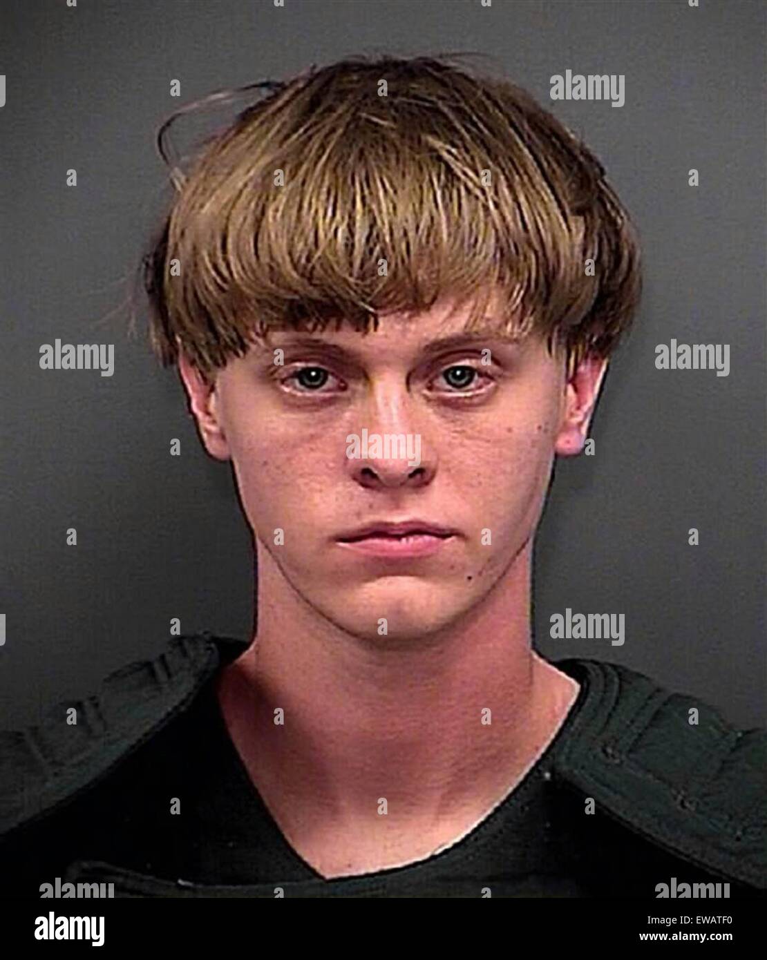 Charleston County Sheriffs department mugshot of white supremacist Dylann Storm Roof after being booked on multiple homicide charges for murdering nine members of the Emanuel African Methodist Episcopal Church in a racially motivated killing on June 17, 2015 in Charleston, S.C. Credit:  Planetpix/Alamy Live News Stock Photo