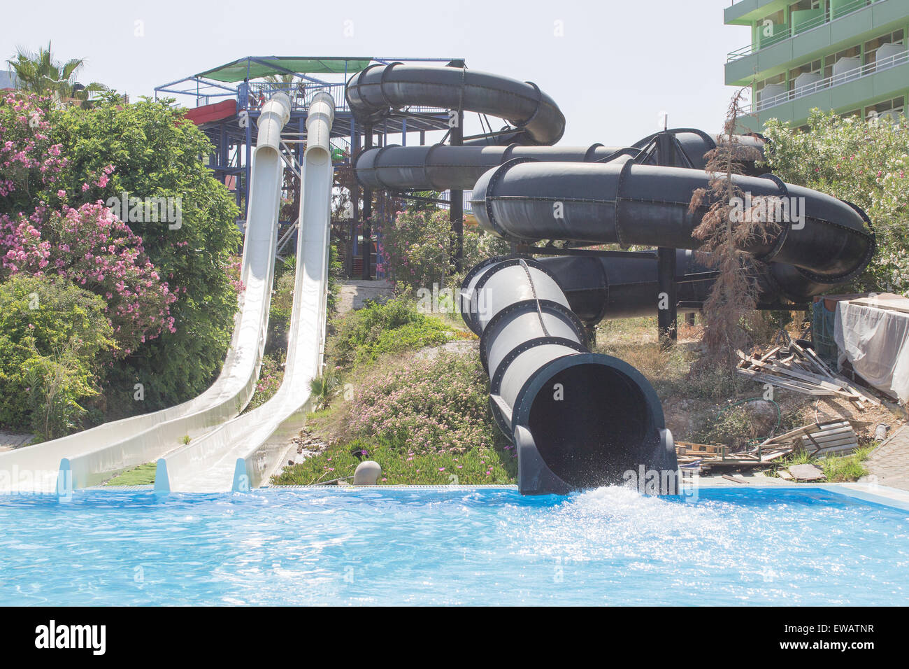 A Water Slide at the Star Beach Water Park Hersonissos, Crete. Stock Photo