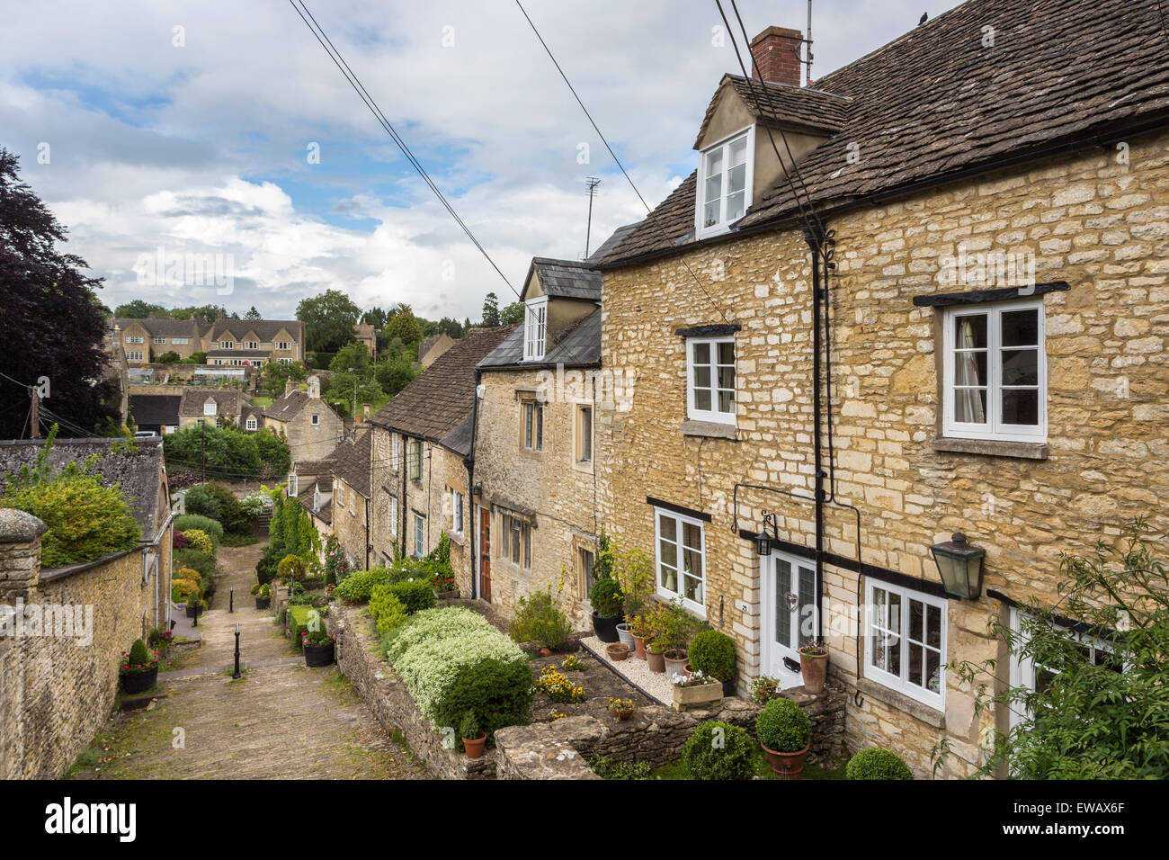 Chipping Steps, a pathway alongside 1718th century houses, Tetbury, a