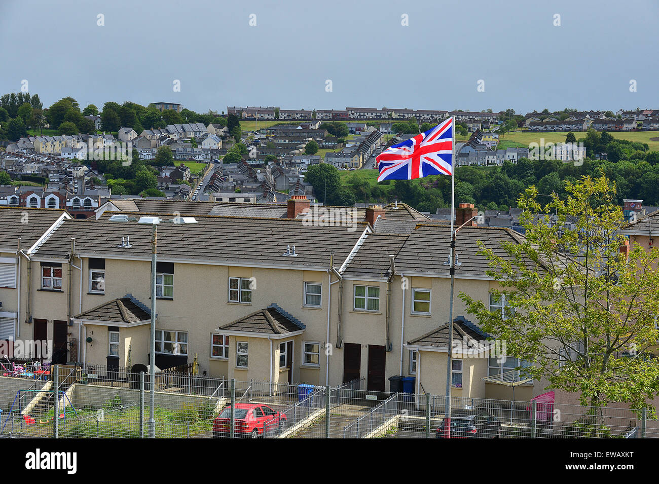 British union flag flying in loyalist Fountain Estate in Londonderry
