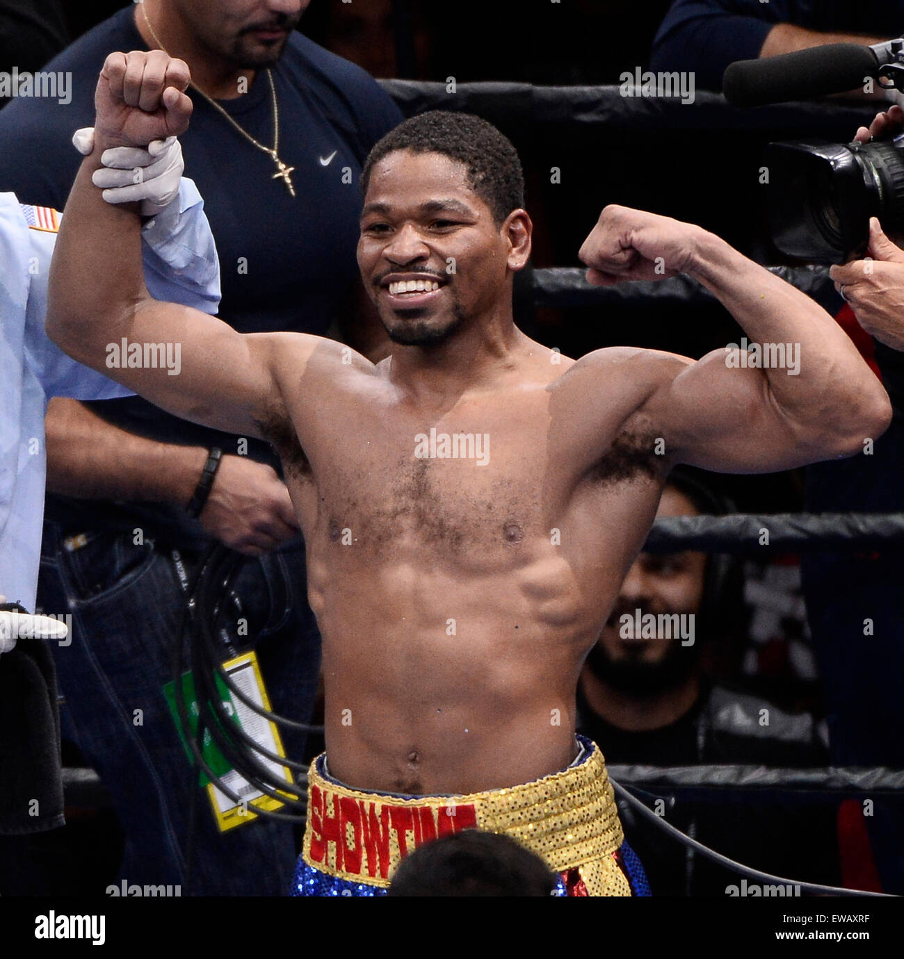 Las Vegas, Nevada, USA. 20th June, 2015. (in Blue trunks) Shawn Porter