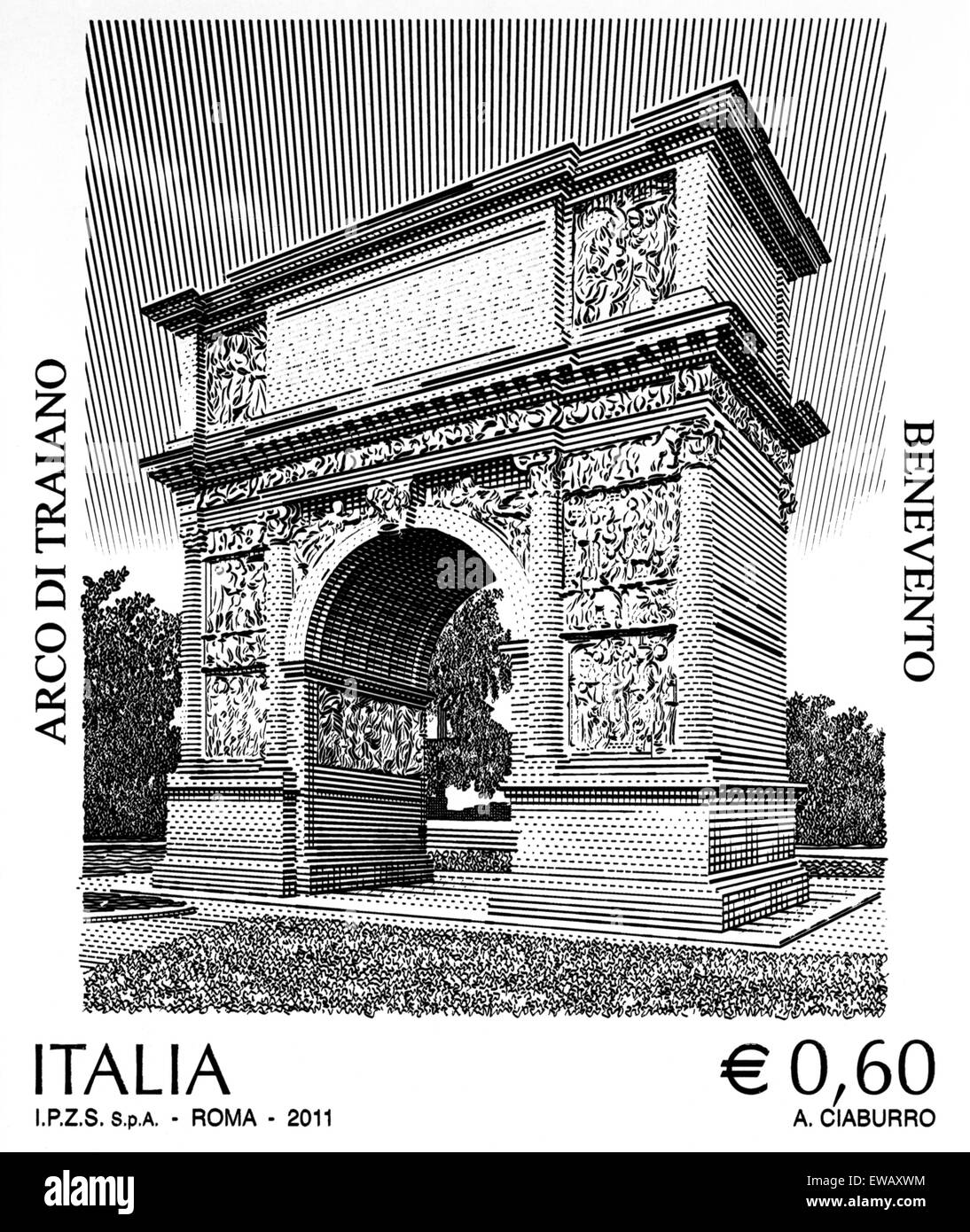 Benvento.The Arch of Trajan (Italian: Arco di Traiano). Stock Photo