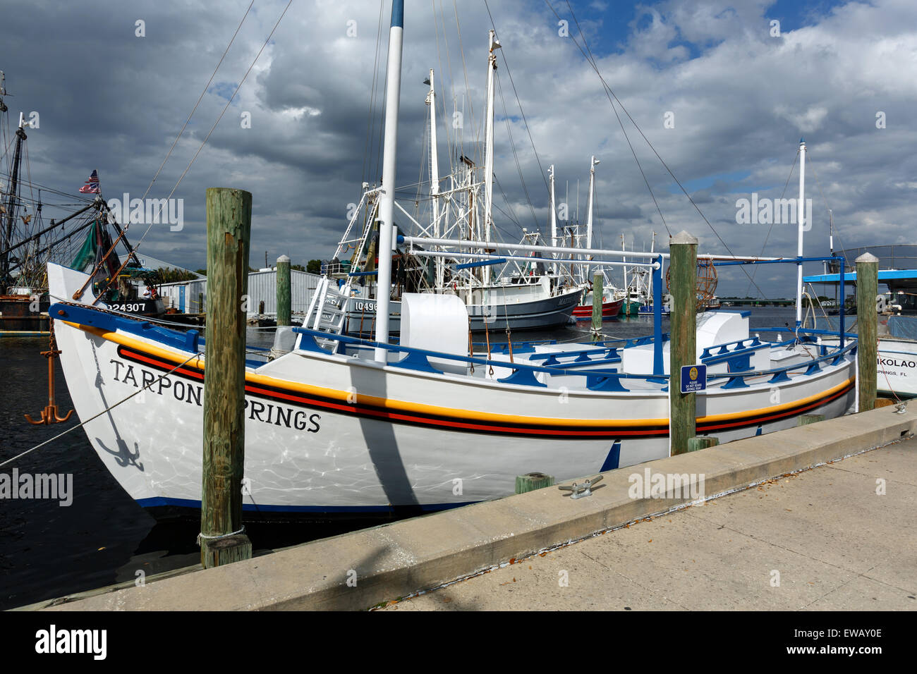 Tourist sponge boat alongside in Tarpon Springs Florida USA Stock Photo